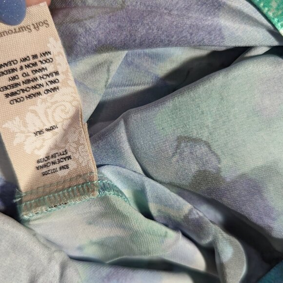 NWT 100% Silk Soft Surroundings Button Up Long Sleeve Blouse Blue Green Art XS - Picture 5 of 5